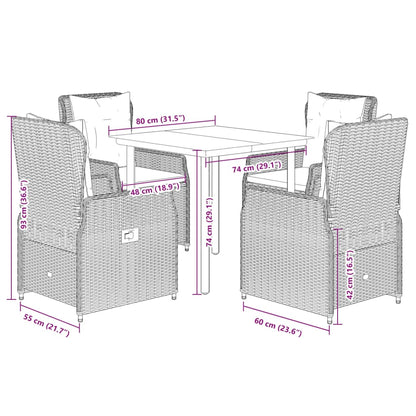 Set da Pranzo da Giardino 5pz con Cuscini in Polyrattan Marrone