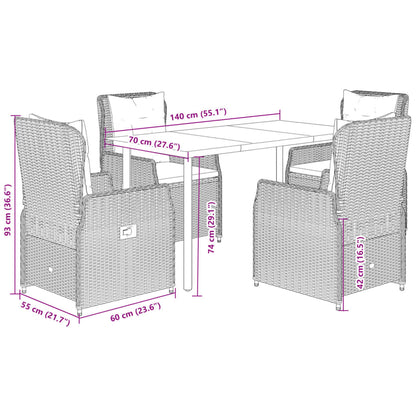 Set da Pranzo da Giardino 5pz con Cuscini in Polyrattan Marrone - homemem39
