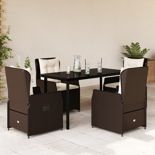 Set da Pranzo da Giardino 5pz con Cuscini in Polyrattan Marrone - homemem39