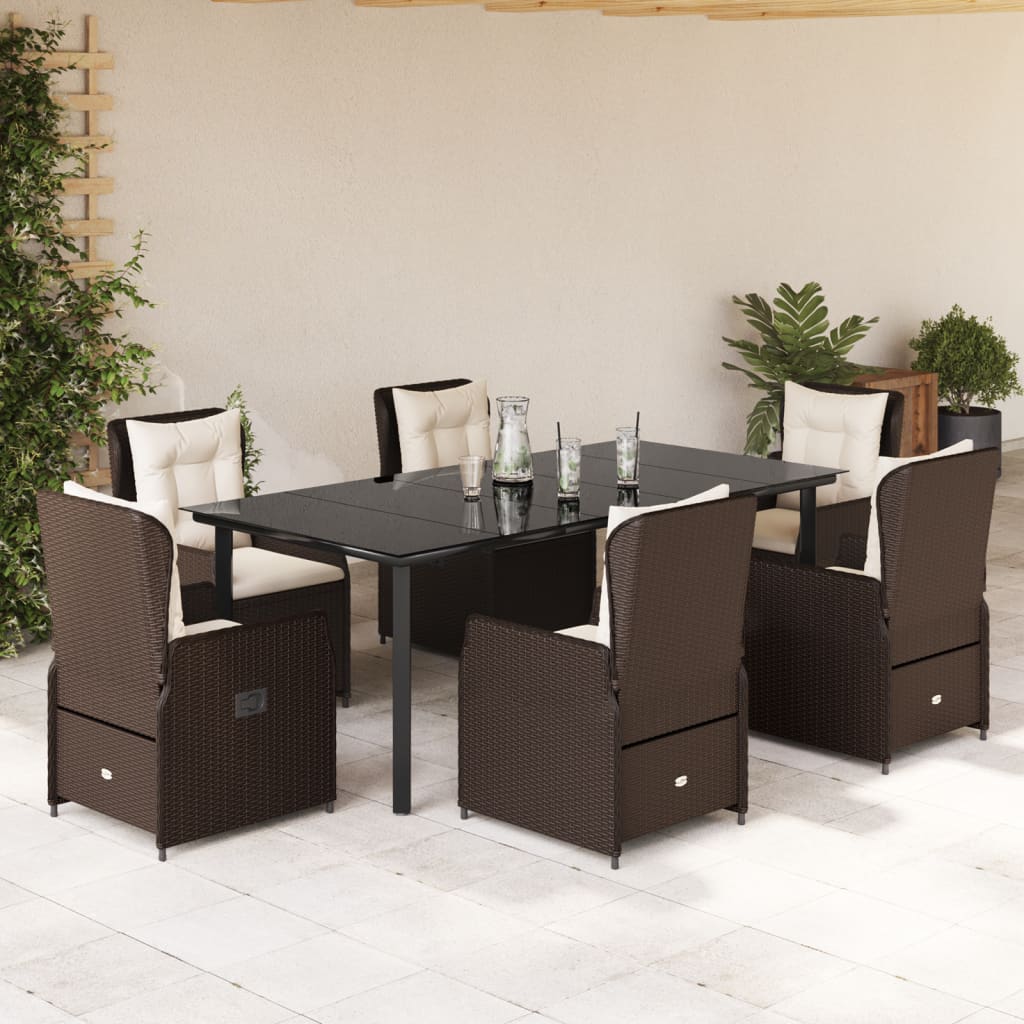 Set da Pranzo da Giardino 7pz con Cuscini in Polyrattan Marrone - homemem39