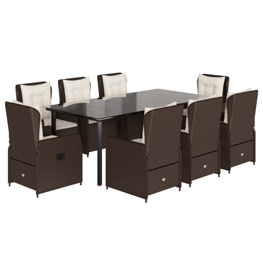 Set da Pranzo da Giardino 9pz con Cuscini Marrone in Polyrattan | homemem39