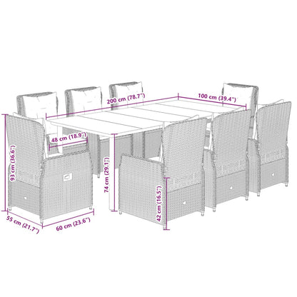 Set da Pranzo da Giardino 9pz con Cuscini Marrone in Polyrattan | homemem39