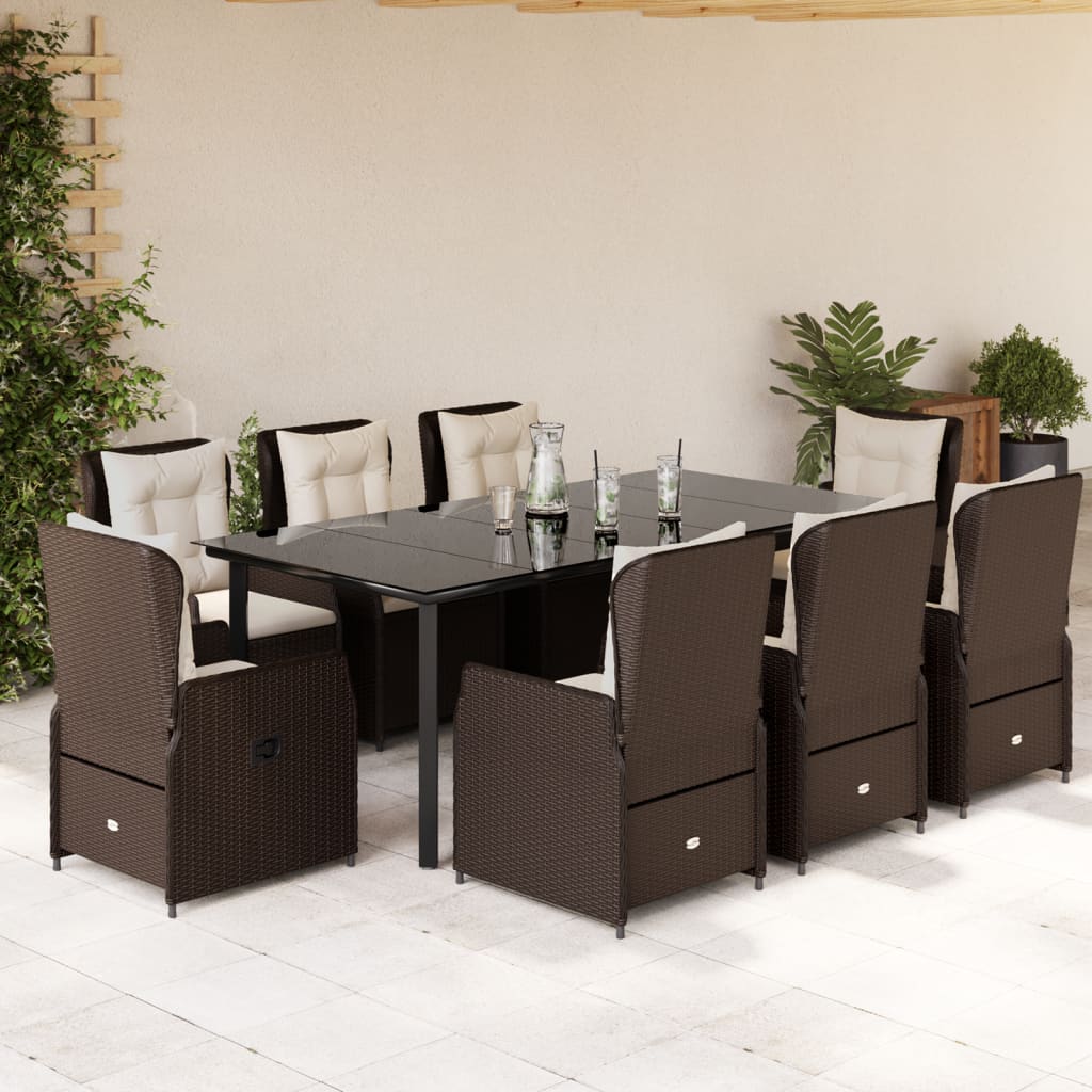 Set da Pranzo da Giardino 9pz con Cuscini Marrone in Polyrattan | homemem39