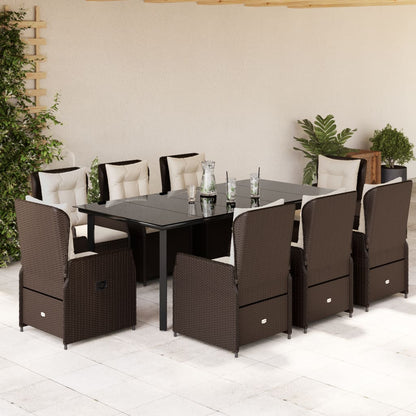 Set da Pranzo da Giardino 9pz con Cuscini Marrone in Polyrattan - homemem39