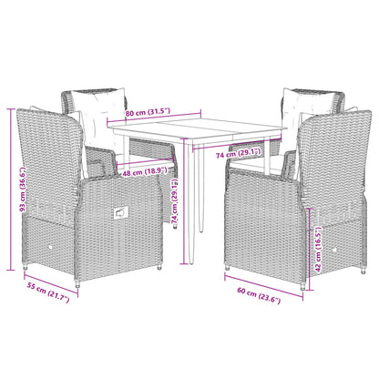 Set da Pranzo da Giardino 5 pz con Cuscini in Polyrattan Grigio