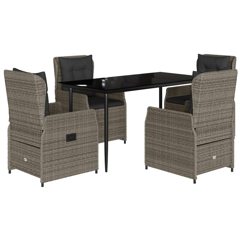 Set da Pranzo da Giardino 5 pz con Cuscini in Polyrattan Grigio | homemem39