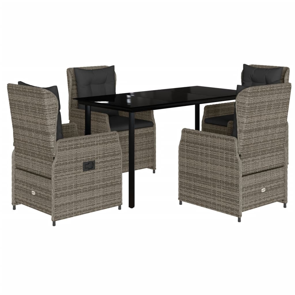 Set da Pranzo da Giardino 5 pz con Cuscini in Polyrattan Grigio | homemem39