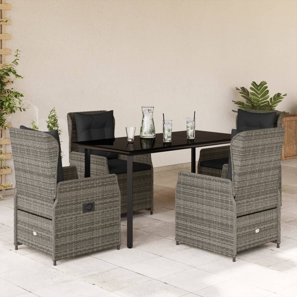Set da Pranzo da Giardino 5 pz con Cuscini in Polyrattan Grigio | homemem39