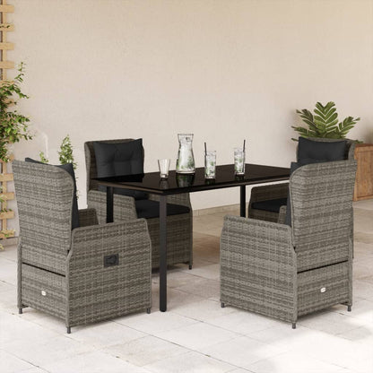 Set da Pranzo da Giardino 5 pz con Cuscini in Polyrattan Grigio | homemem39