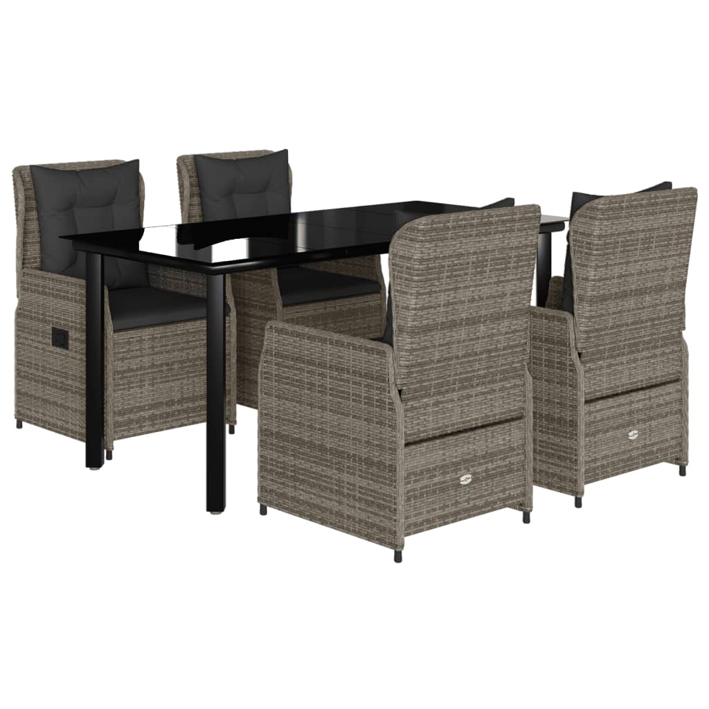 Set da Pranzo da Giardino 5 pz con Cuscini in Polyrattan Grigio | homemem39