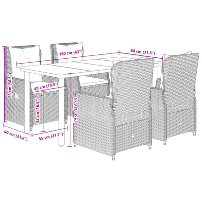 Set da Pranzo da Giardino 5 pz con Cuscini in Polyrattan Grigio | homemem39