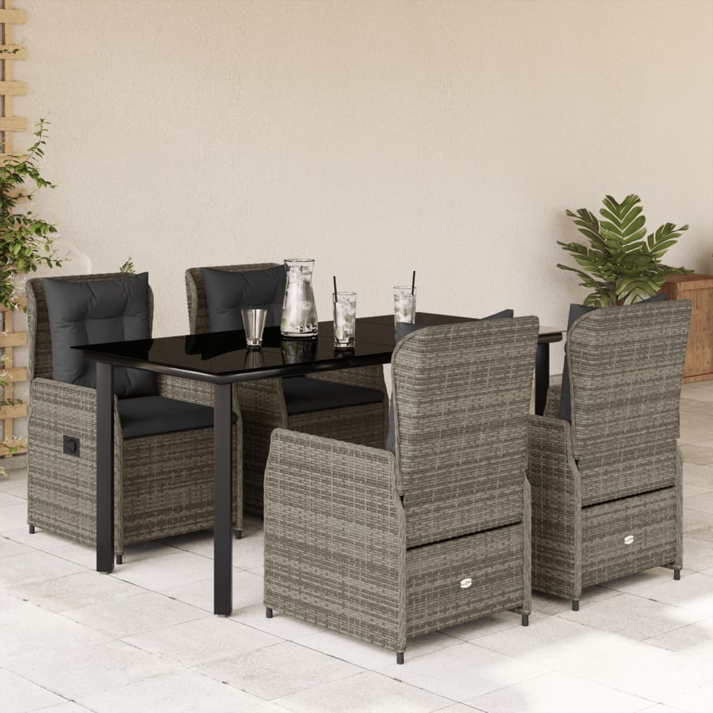 Set da Pranzo da Giardino 5 pz con Cuscini in Polyrattan Grigio | homemem39