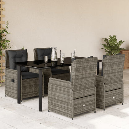 Set da Pranzo da Giardino 5 pz con Cuscini in Polyrattan Grigio | homemem39