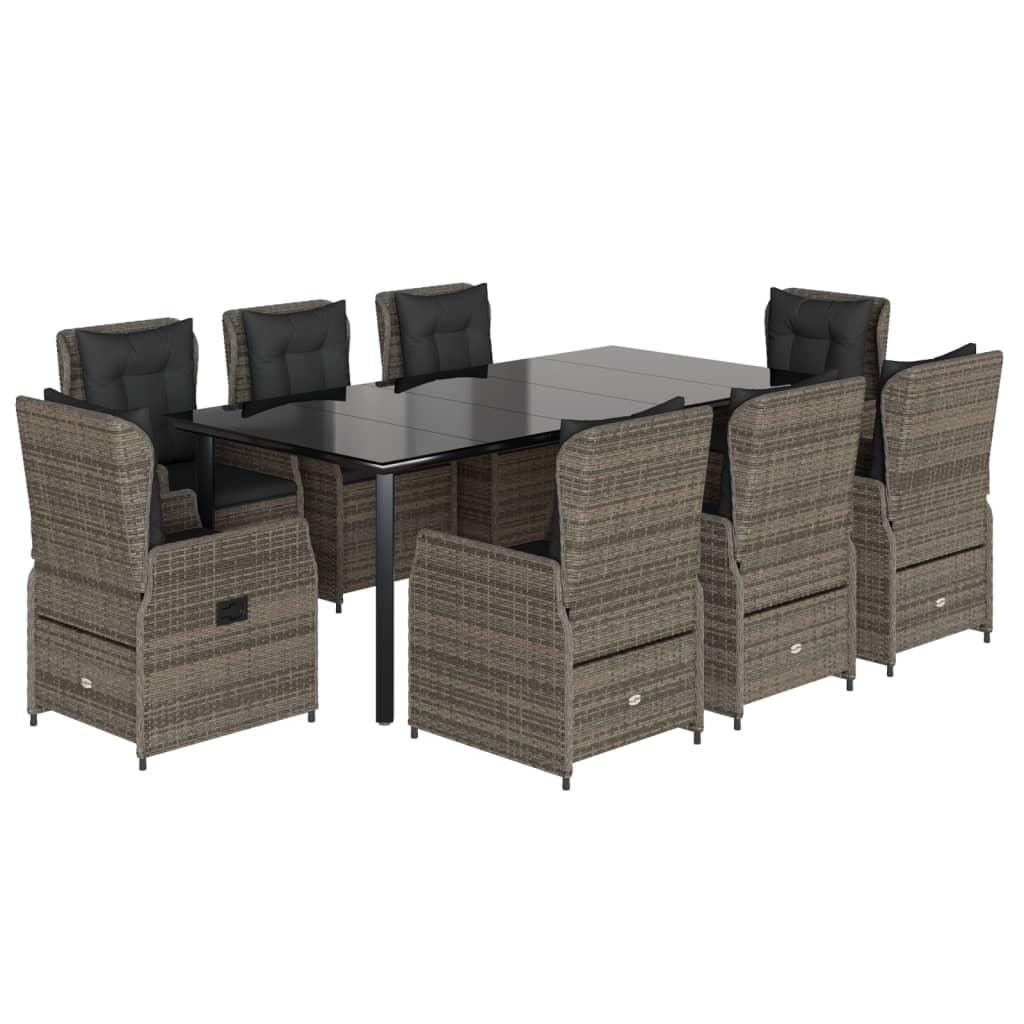 Set da Pranzo da Giardino 9 pz con Cuscini in Polyrattan Grigio | homemem39