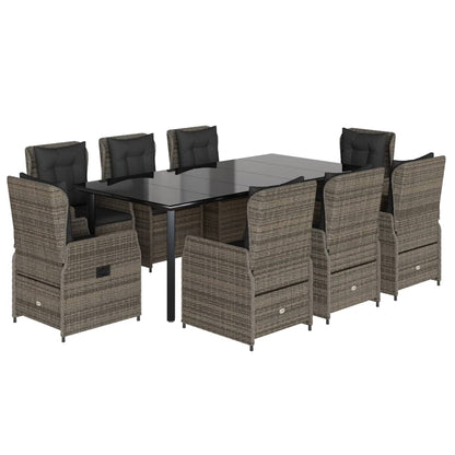 Set da Pranzo da Giardino 9 pz con Cuscini in Polyrattan Grigio | homemem39