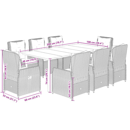 Set da Pranzo da Giardino 9 pz con Cuscini in Polyrattan Grigio | homemem39