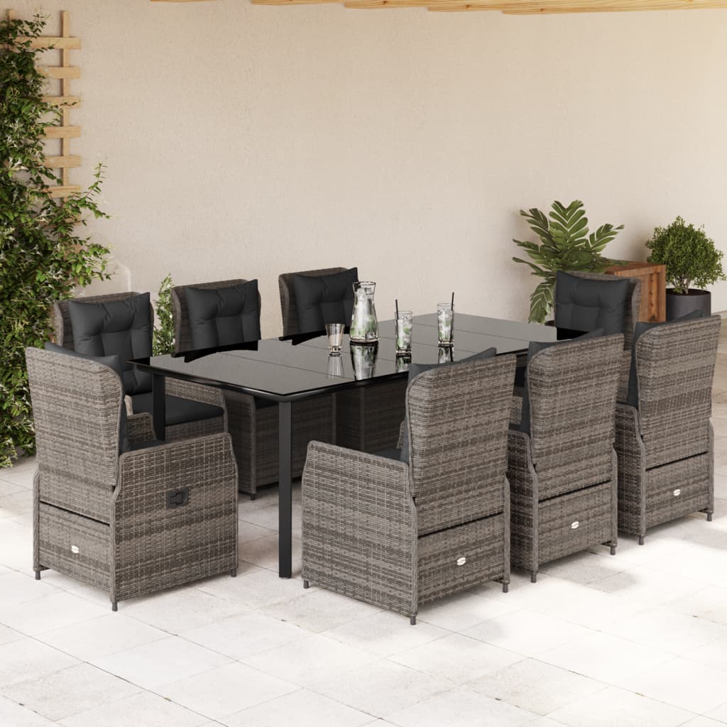 Set da Pranzo da Giardino 9 pz con Cuscini in Polyrattan Grigio | homemem39