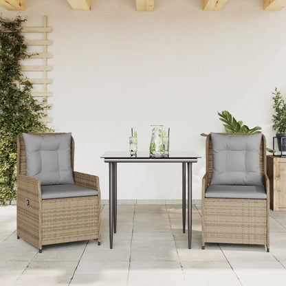 Set da Pranzo da Giardino 3 pz con Cuscini Beige in Polyrattan