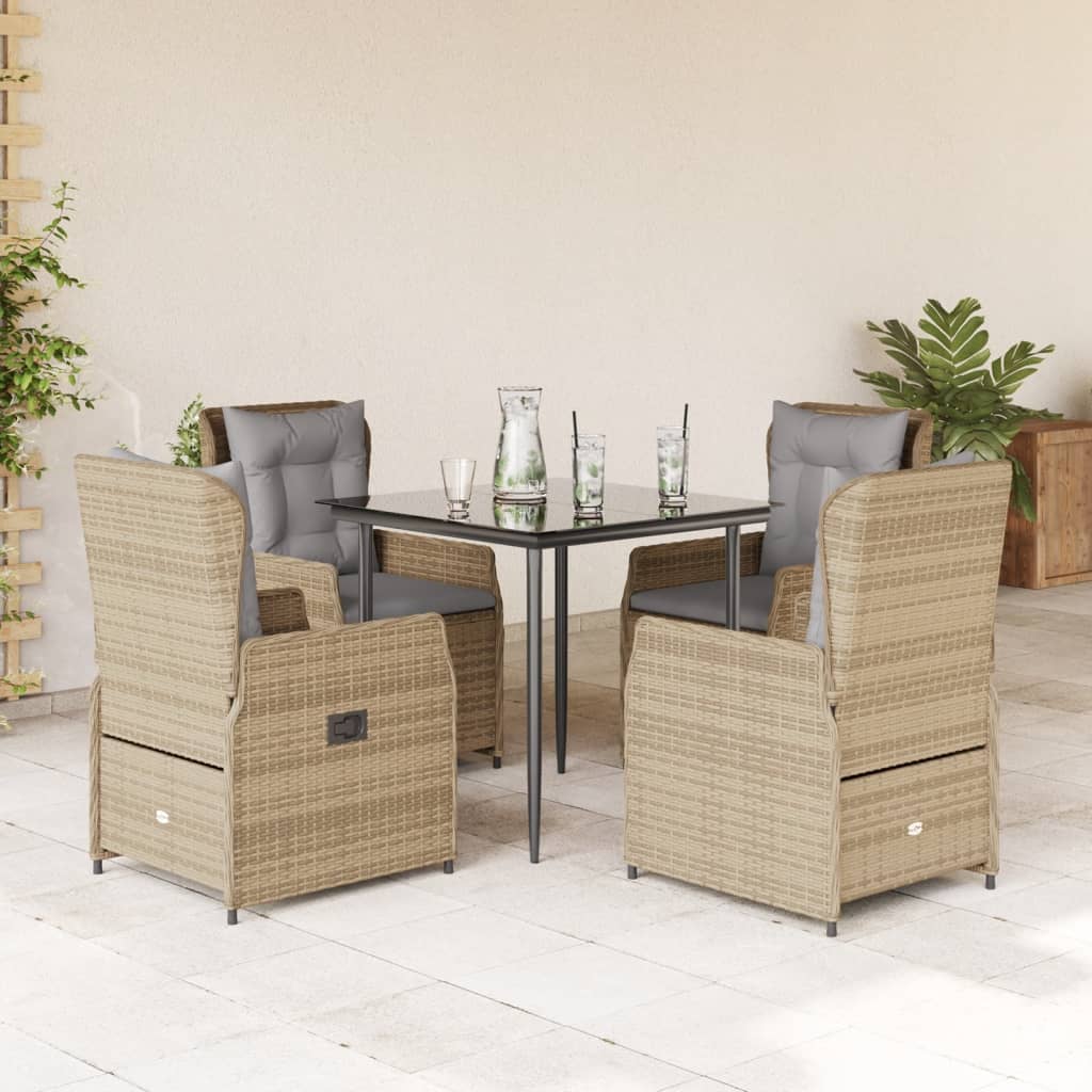 Set da Pranzo da Giardino 5 pz con Cuscini Beige in Polyrattan