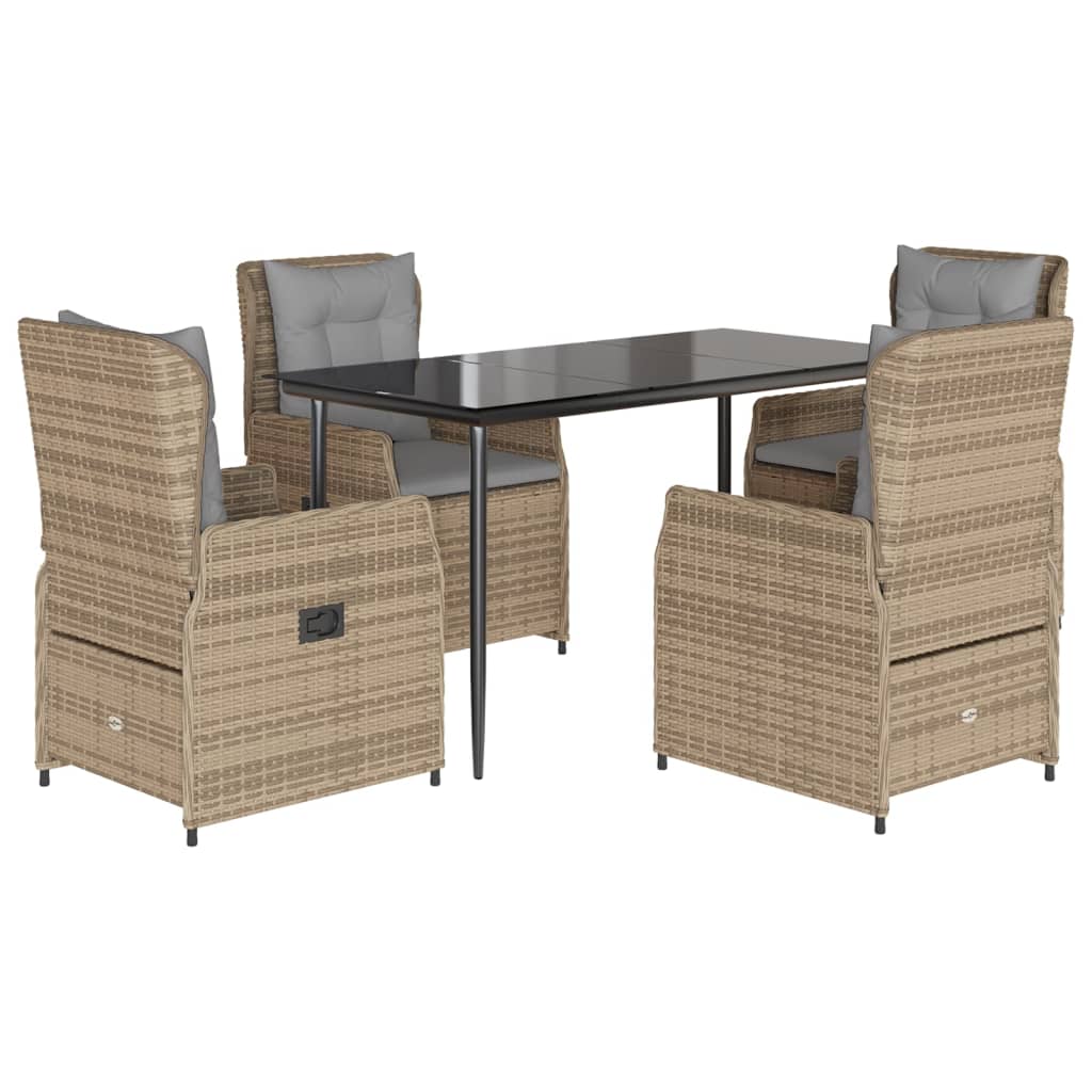 Set da Pranzo da Giardino 5 pz con Cuscini Beige in Polyrattan - homemem39