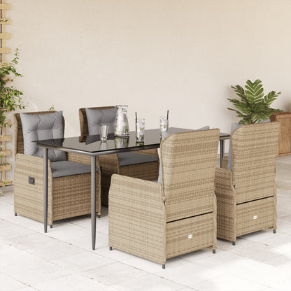 Set da Pranzo da Giardino 5 pz con Cuscini Beige in Polyrattan - homemem39