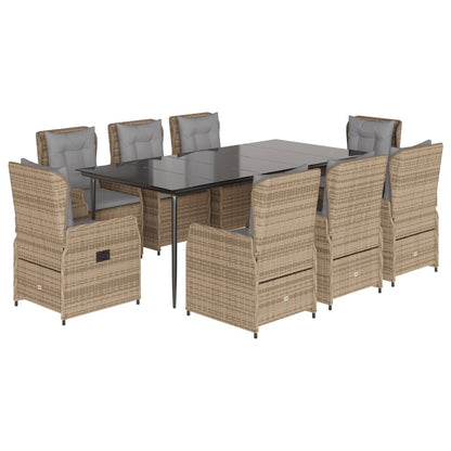Set da Pranzo da Giardino 9 pz con Cuscini Beige in Polyrattan - homemem39