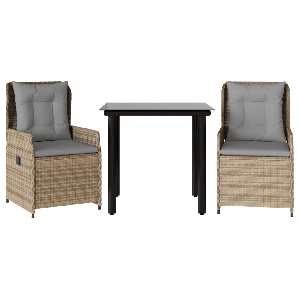 Set da Pranzo da Giardino 3 pz con Cuscini Beige in Polyrattan | homemem39