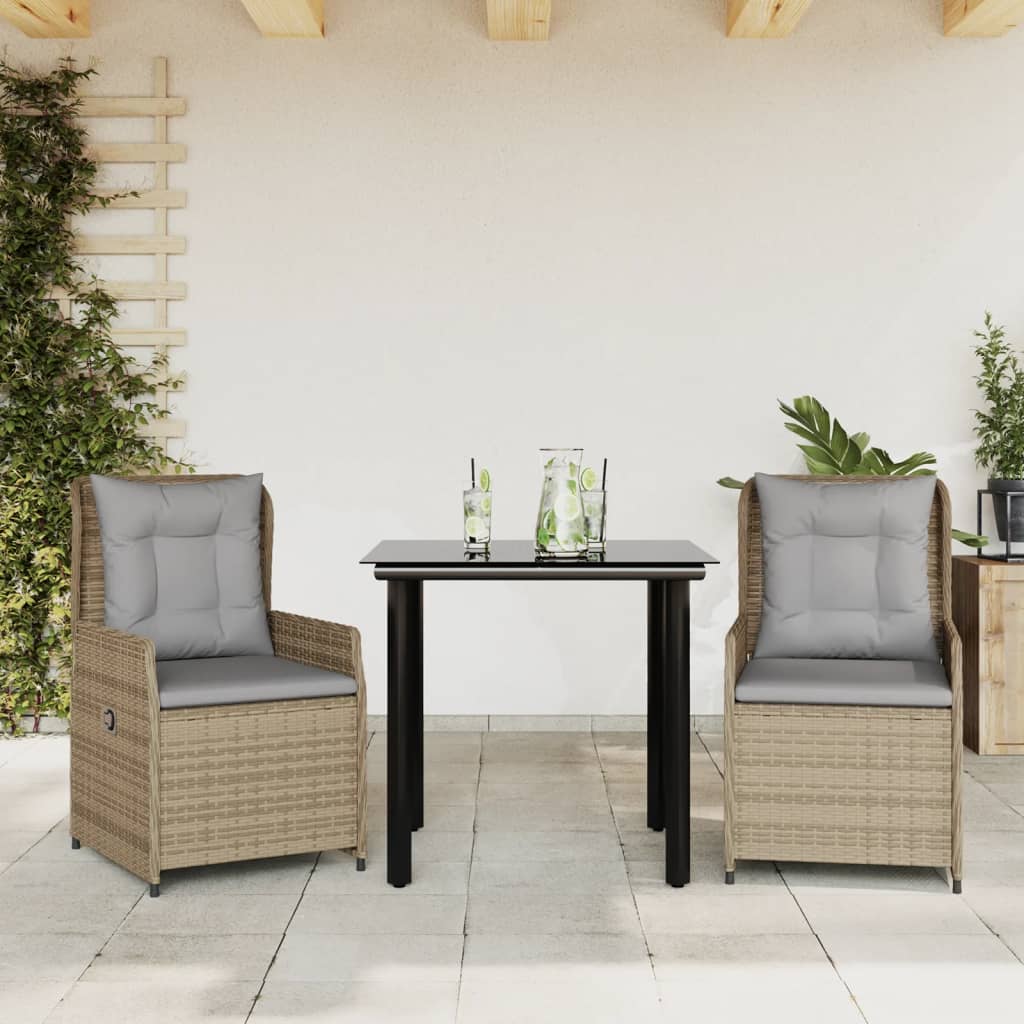 Set da Pranzo da Giardino 3 pz con Cuscini Beige in Polyrattan - homemem39
