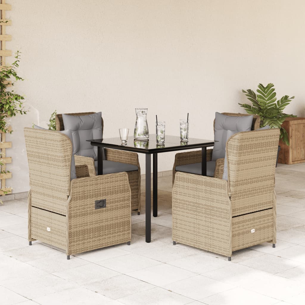 Set da Pranzo da Giardino 5 pz con Cuscini Beige in Polyrattan - homemem39