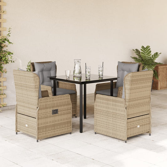 Set da Pranzo da Giardino 5 pz con Cuscini Beige in Polyrattan - homemem39
