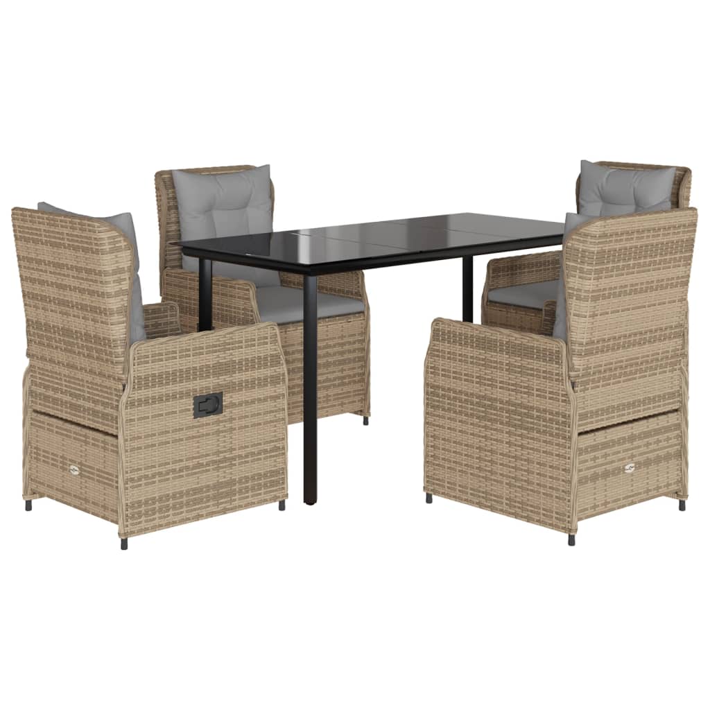 Set da Pranzo da Giardino 5 pz con Cuscini Beige in Polyrattan - homemem39