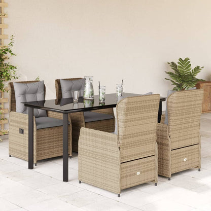 Set da Pranzo da Giardino 5 pz con Cuscini Beige in Polyrattan - homemem39