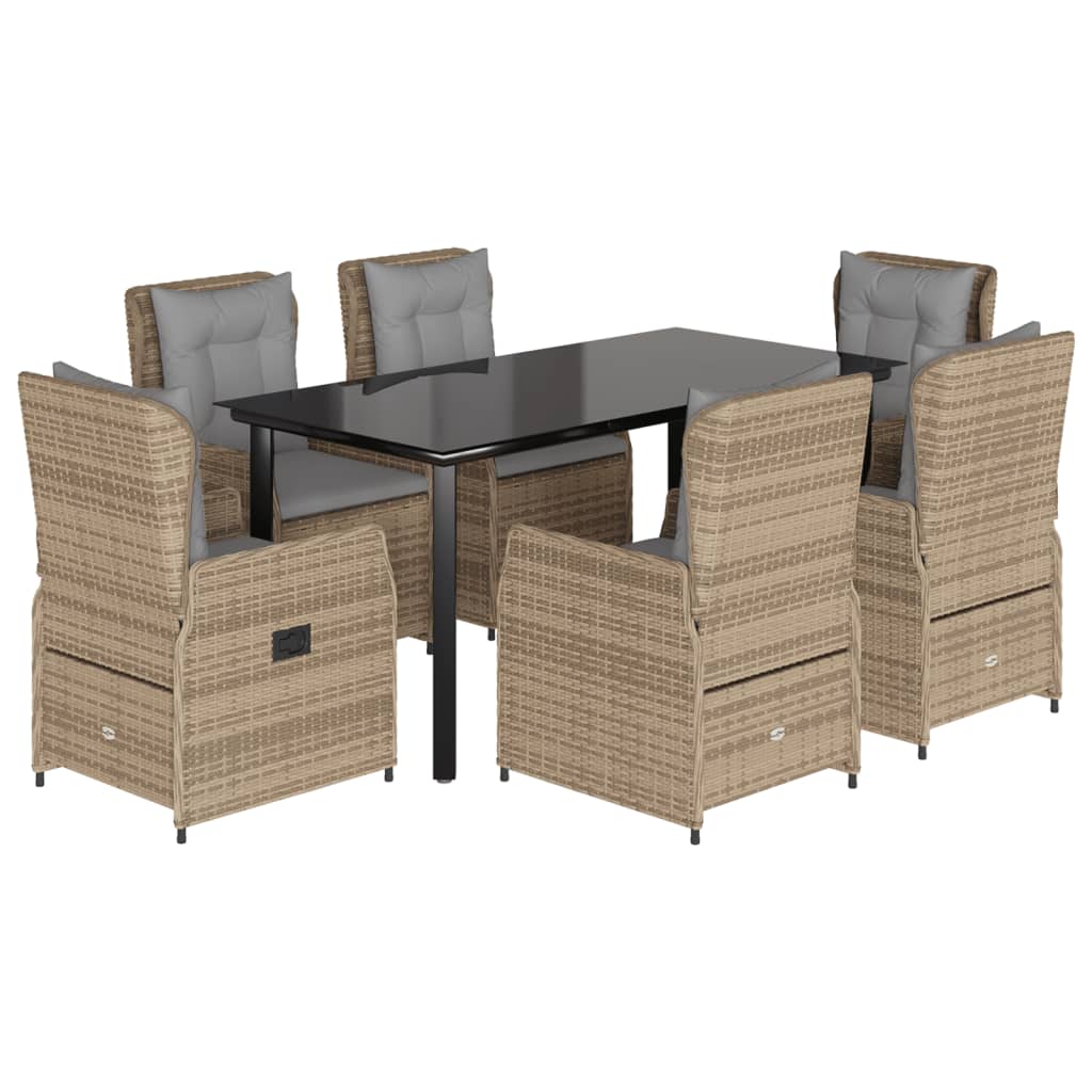 Set da Pranzo da Giardino 7 pz con Cuscini Beige in Polyrattan - homemem39
