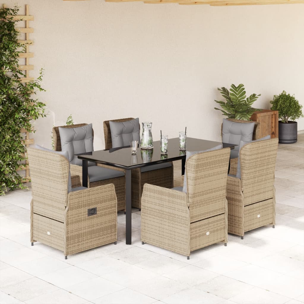Set da Pranzo da Giardino 7 pz con Cuscini Beige in Polyrattan - homemem39