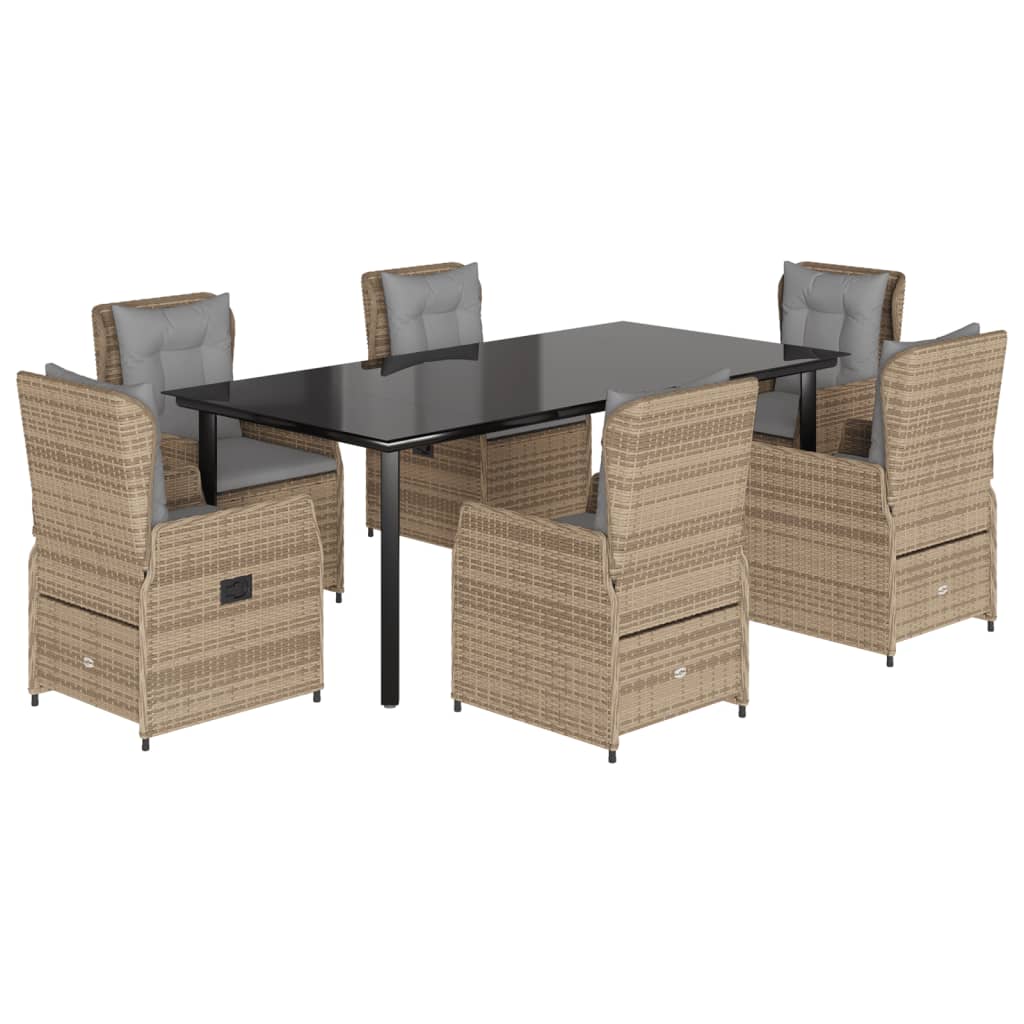 Set da Pranzo da Giardino 7 pz con Cuscini Beige in Polyrattan - homemem39