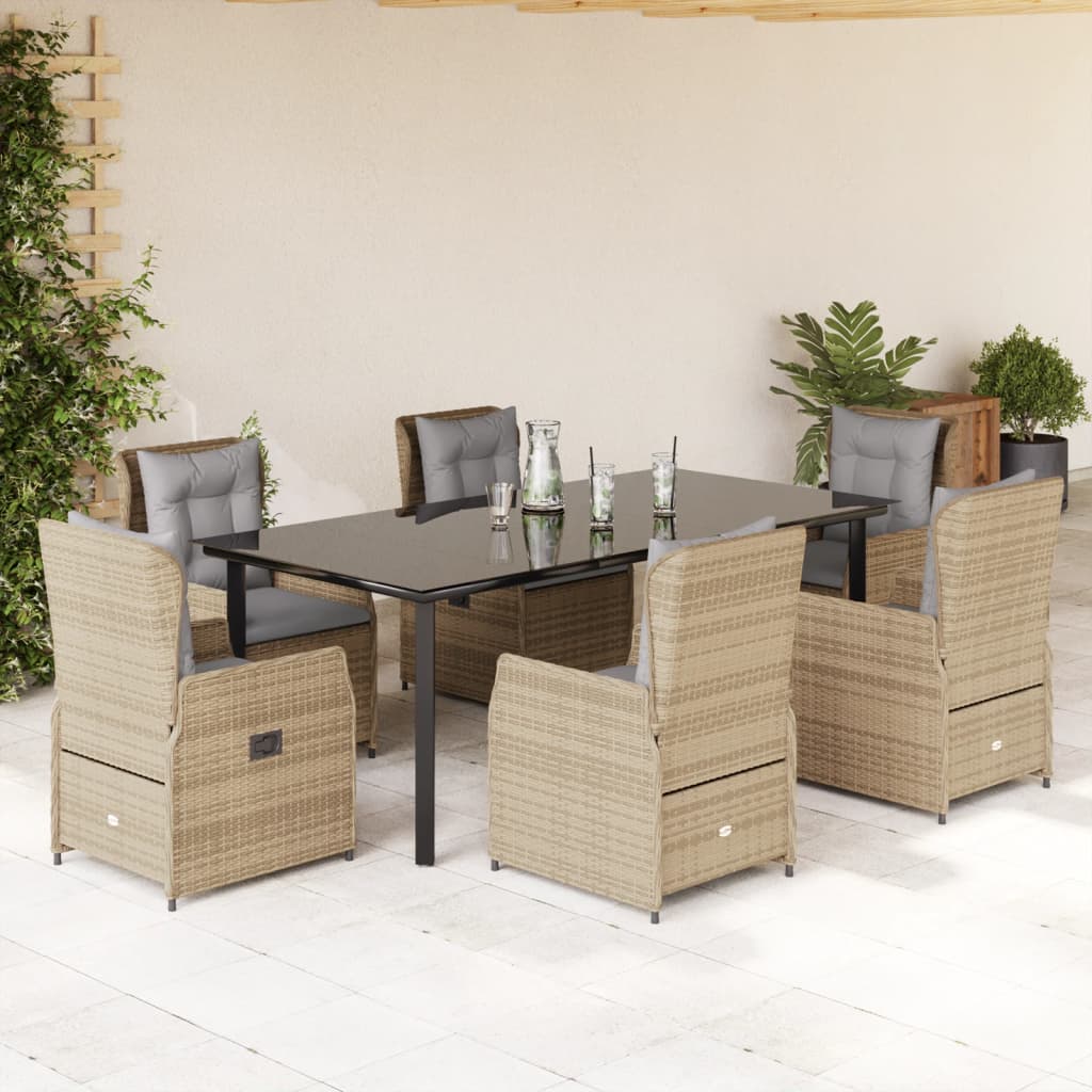 Set da Pranzo da Giardino 7 pz con Cuscini Beige in Polyrattan - homemem39