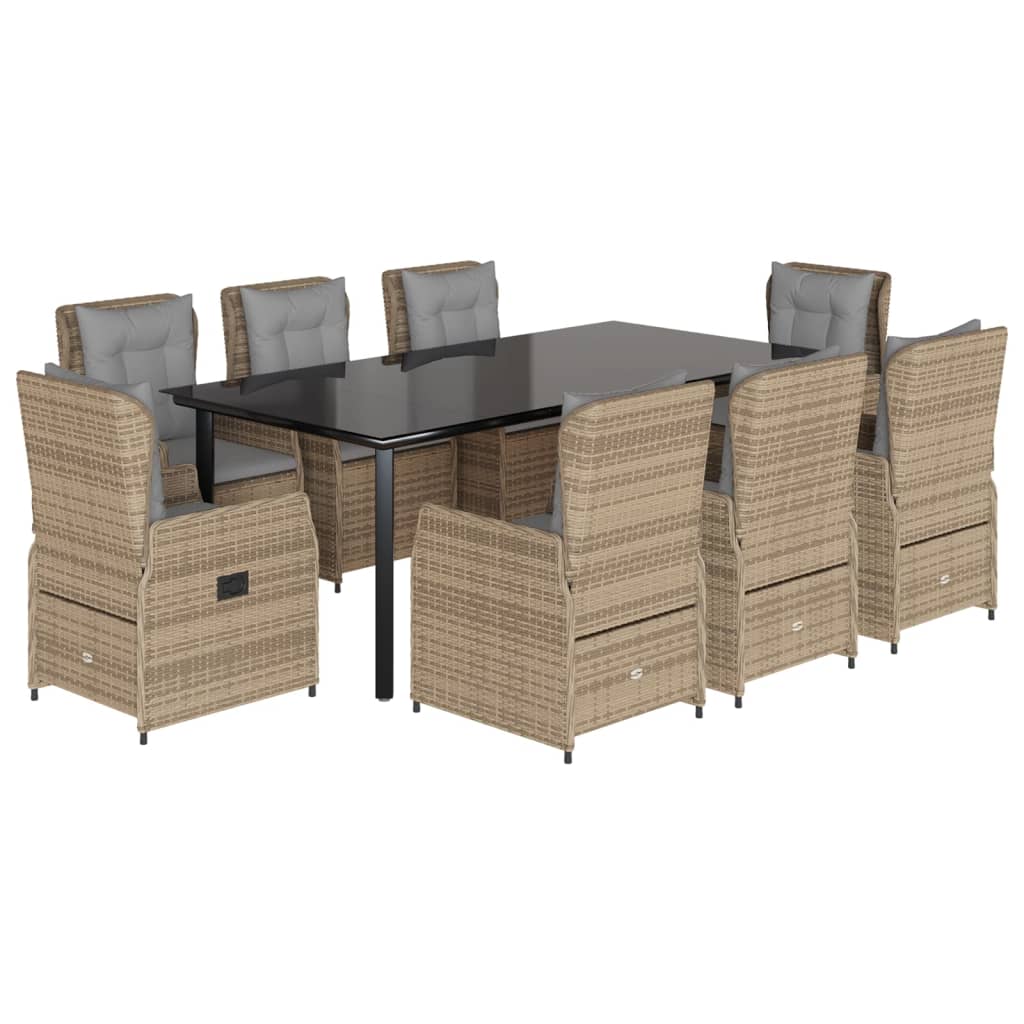 Set da Pranzo da Giardino 9 pz con Cuscini Beige in Polyrattan - homemem39