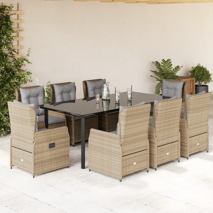 Set da Pranzo da Giardino 9 pz con Cuscini Beige in Polyrattan - homemem39