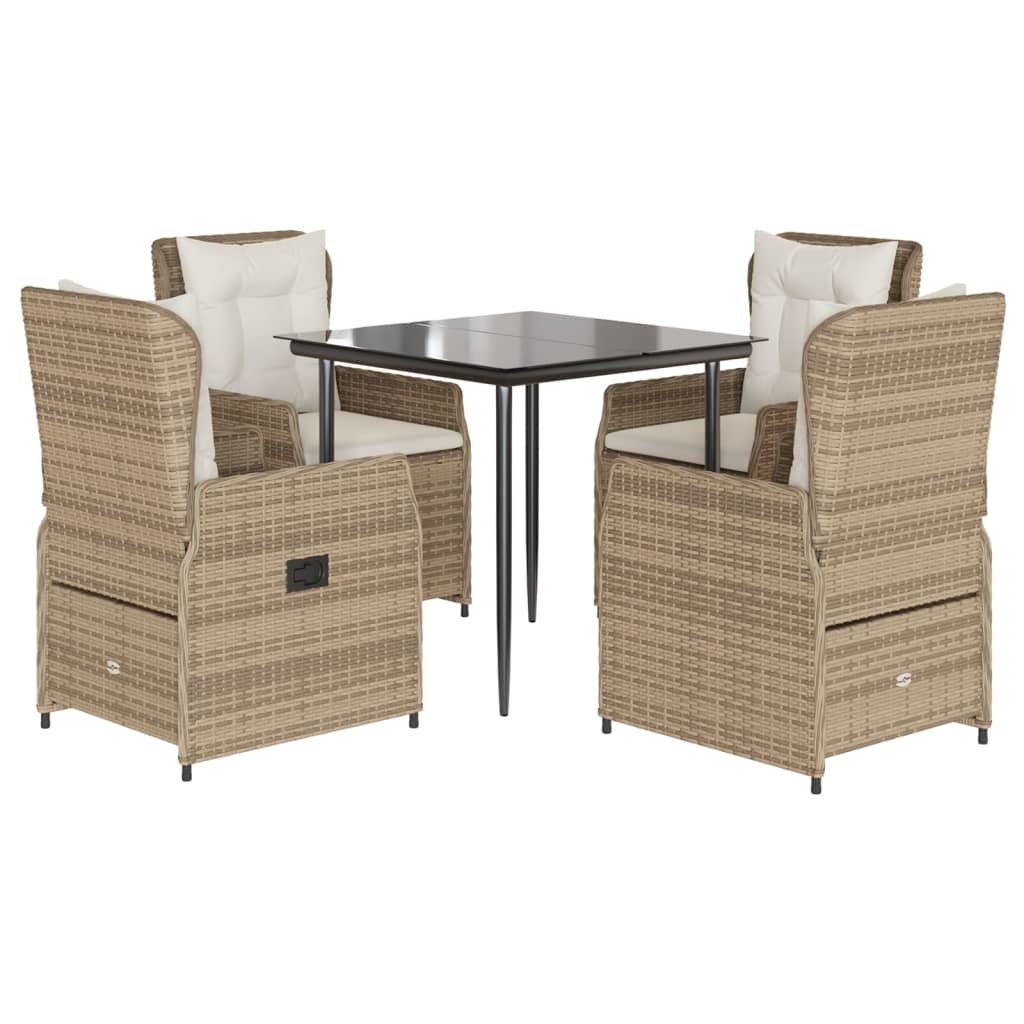 Set da Pranzo da Giardino 5 pz con Cuscini Beige in Polyrattan