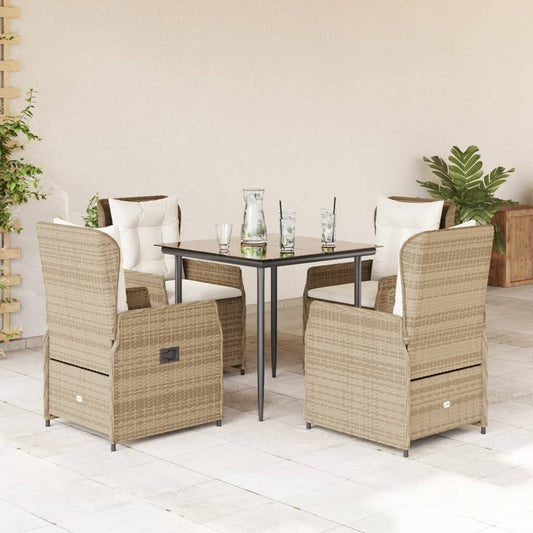 Set da Pranzo da Giardino 5 pz con Cuscini Beige in Polyrattan