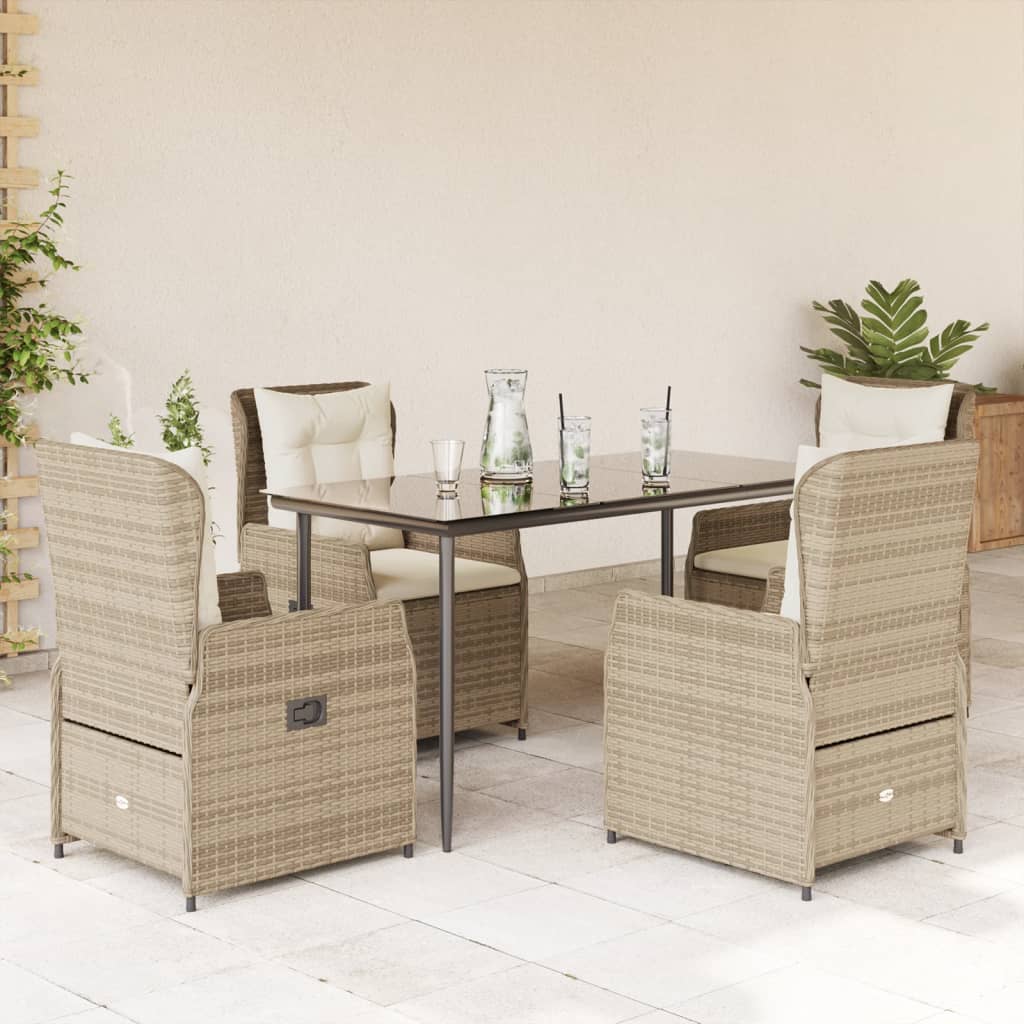 Set da Pranzo da Giardino 5 pz con Cuscini Beige in Polyrattan - homemem39