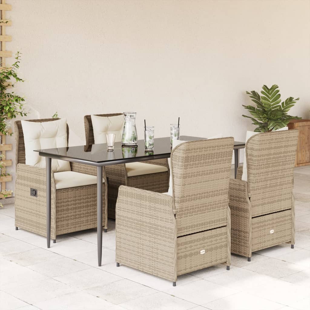 Set da Pranzo da Giardino 5 pz con Cuscini Beige in Polyrattan - homemem39