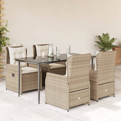 Set da Pranzo da Giardino 5 pz con Cuscini Beige in Polyrattan - homemem39