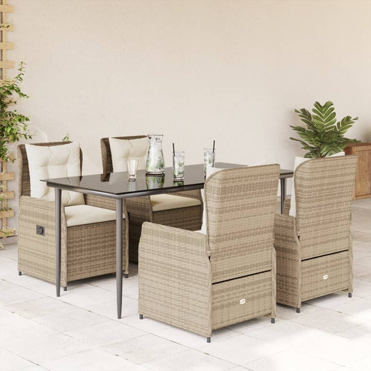 Set da Pranzo da Giardino 5 pz con Cuscini Beige in Polyrattan - homemem39