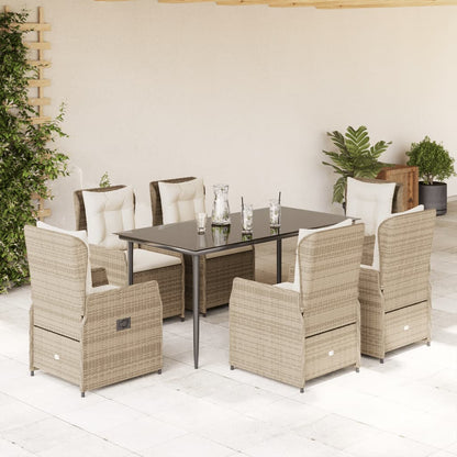 Set da Pranzo da Giardino 7 pz con Cuscini Beige in Polyrattan - homemem39