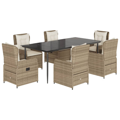 Set da Pranzo da Giardino 7 pz con Cuscini Beige in Polyrattan