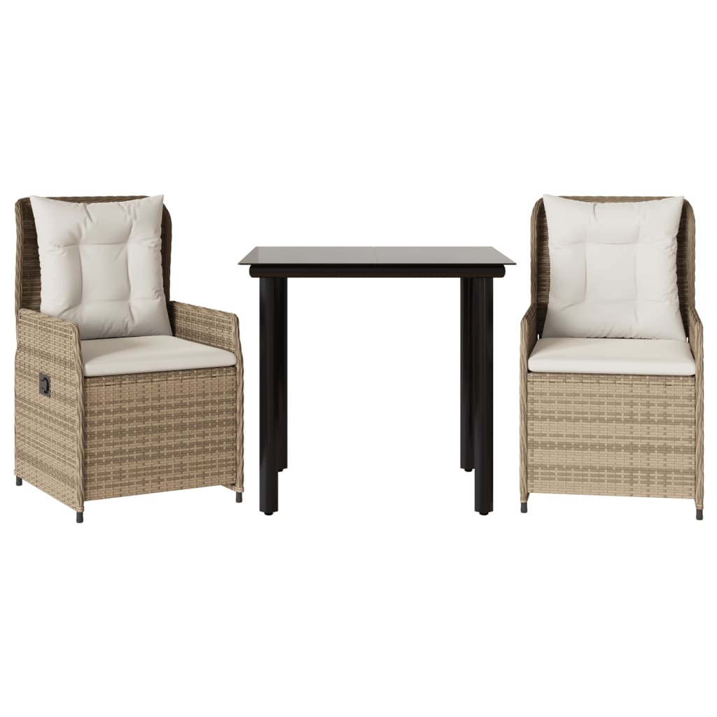 Set da Pranzo da Giardino 3 pz con Cuscini Beige in Polyrattan - homemem39