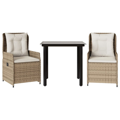 Set da Pranzo da Giardino 3 pz con Cuscini Beige in Polyrattan - homemem39