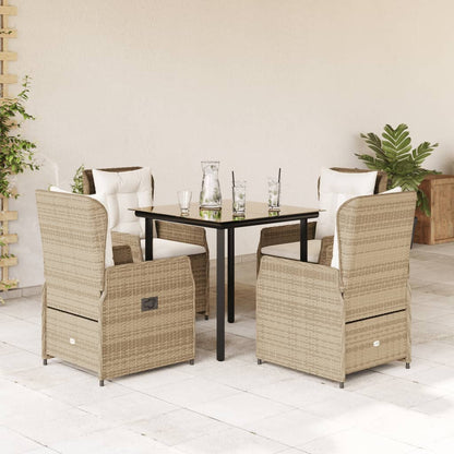 Set da Pranzo da Giardino 5 pz con Cuscini Beige in Polyrattan - homemem39
