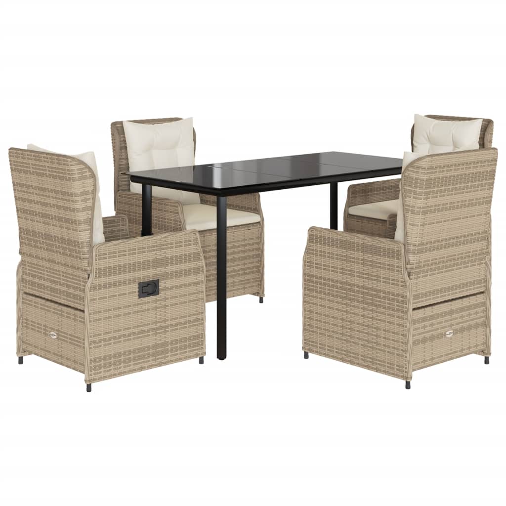 Set da Pranzo da Giardino 5 pz con Cuscini Beige in Polyrattan - homemem39